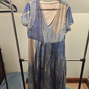 Elegant Blue and Gold Women's Dress